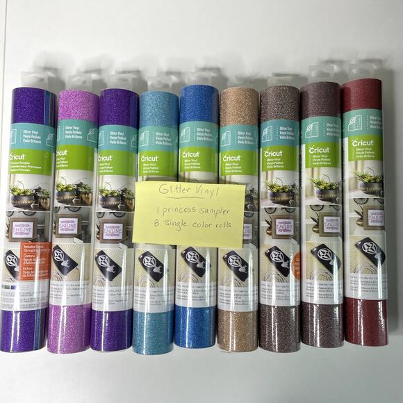 Lot of 9 — Cricut GLITTER Vinyl Sheets Rolls — Assorted Mixed Colors Die Cutting